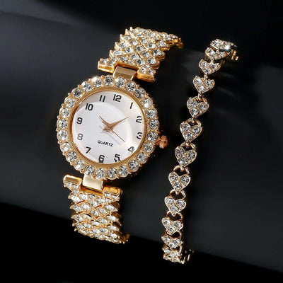 Fashion Jewelry 2pcs Luxury Fashion Women Watch Set Silver Strap Ladies Quartz Wristwatch Alloy Bracelet For Ladies Jewelry Set Clock Gift - Nicole's Dreamer Creations