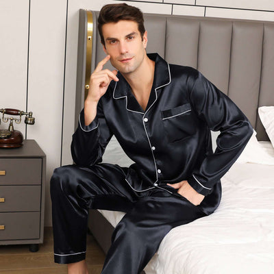 Ice Silk Men's Long Sleeve Loose Plus Size Pajamas Suit - Nicole's Dreamer Creations