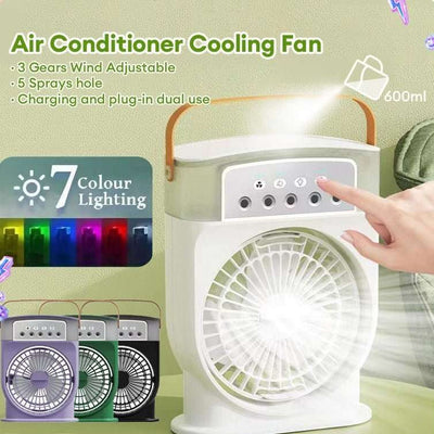 Portable USB Air Conditioner Cooling Fan With 5 Sprays 7 Color Light 600ML Water Tank Spray Mist Air Cooler Humidifiers - Nicole's Dreamer Creations