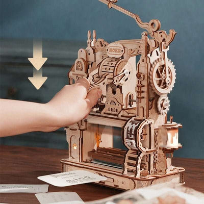 Robotime Rokr Printing Press 3D DIY Puzzle Gifts For Boyfriend Family Wooden Toys With LED Light Building Block Kit Play LK602 - Nicole's Dreamer Creations