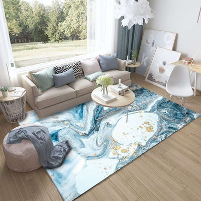 Trendy Nordic Abstract Blue Sea Water Marbled Carpet - Nicole's Dreamer Creations